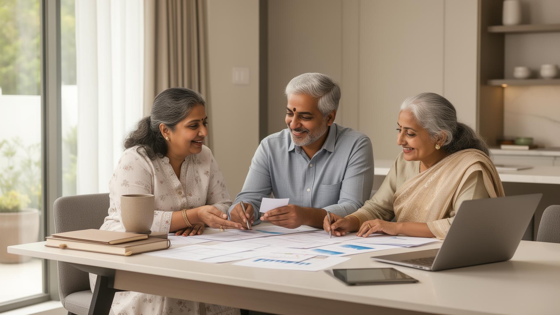 Indian family planning their financial goals together